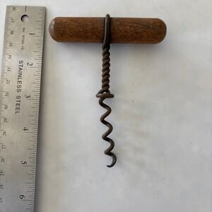 Antique Wooden T-Handle Corkscrew - 4 1/2" vintage vintage vintage 3087‎
